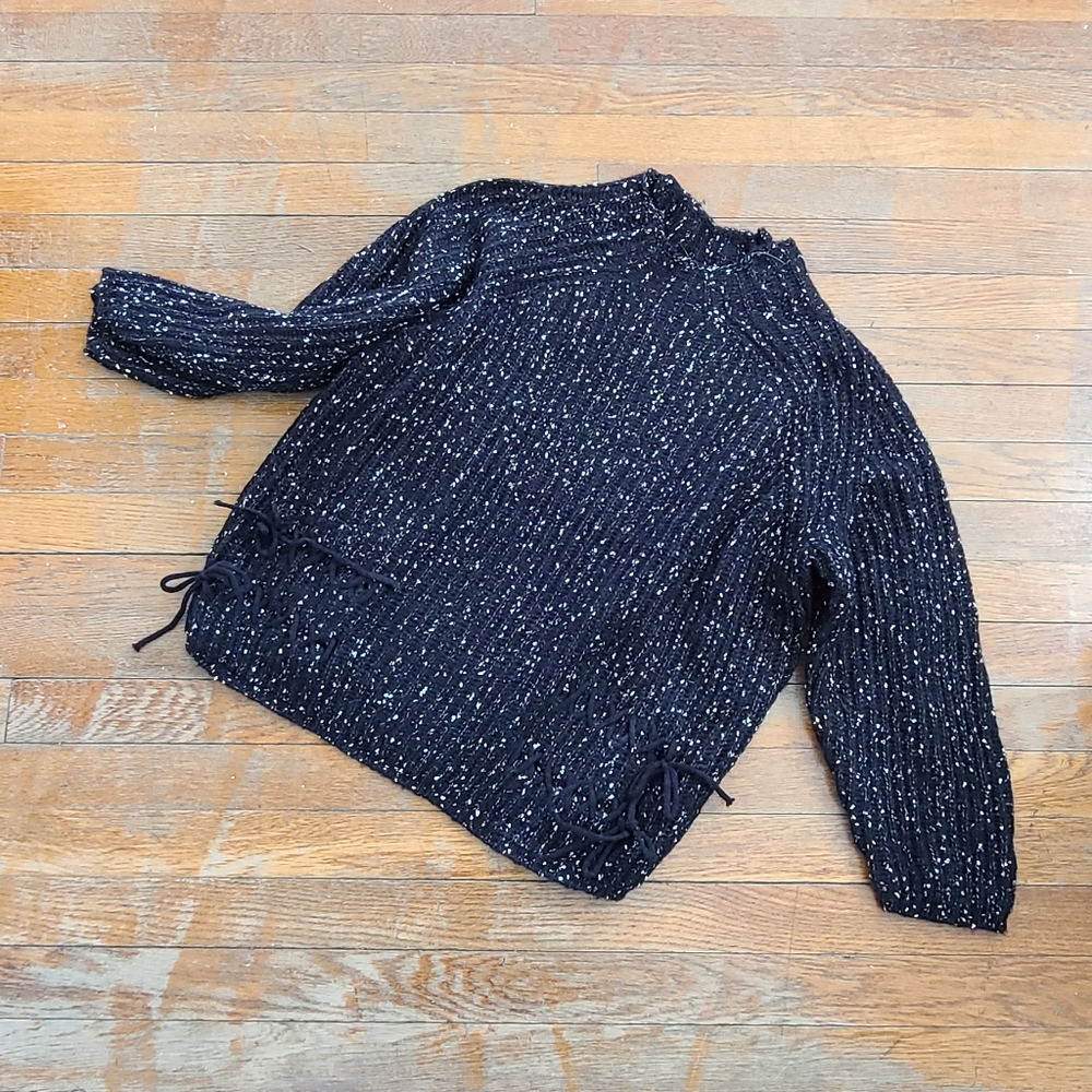 INC Black/white Speckled Knit Sweater XL NWT Lace Detail at hem